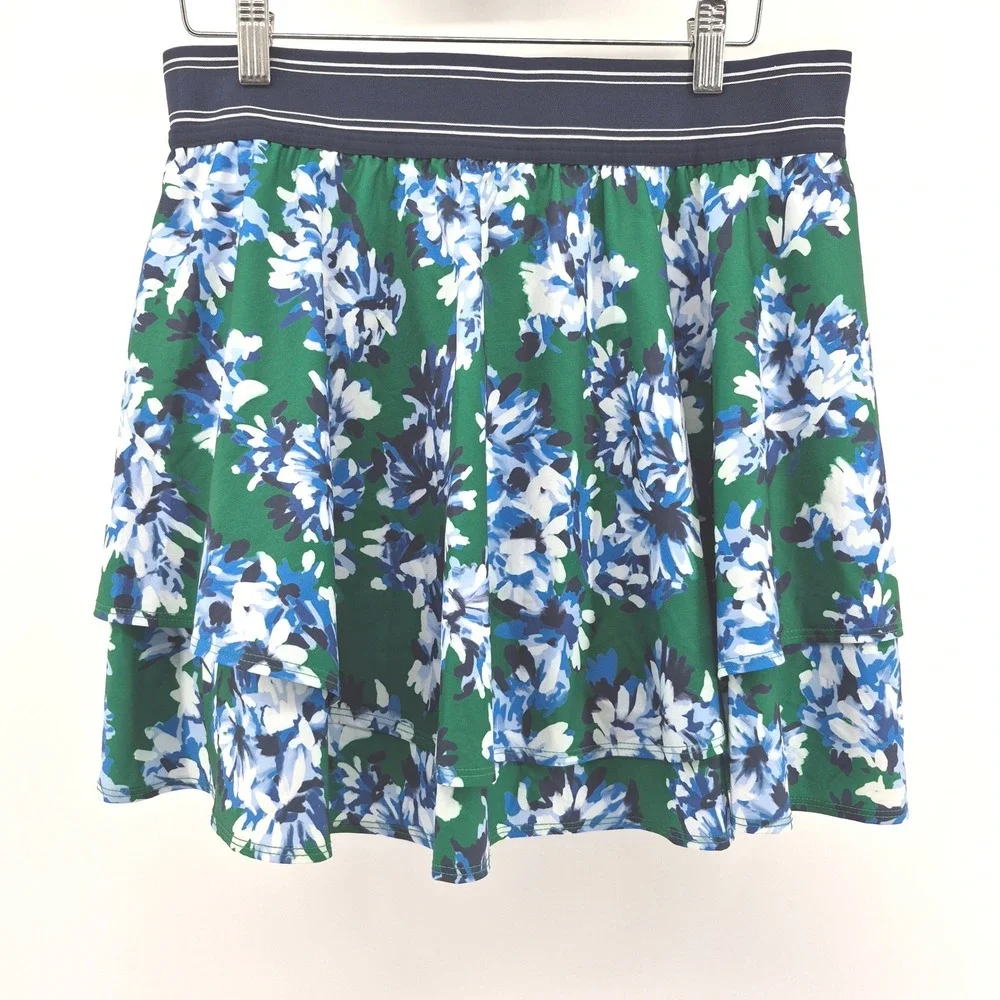 Skechers‎ Los Angeles Womens Floral Tiered Athletic Skort Green Blue Large